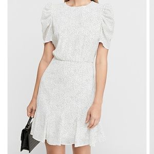 Express dress Dotted Puff Sleeve Fit and Flare.